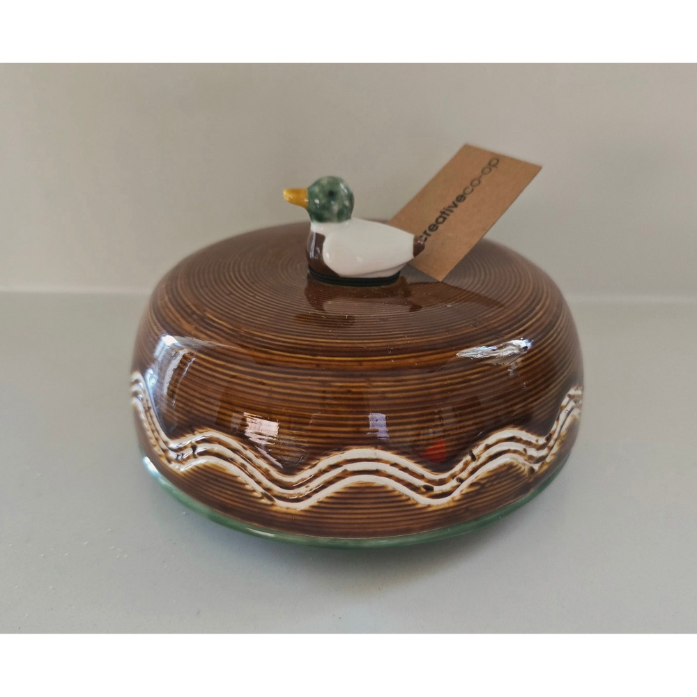 New with Tag Creative Co-Op Mallard Duck Ceramic Lidded Butter Dish